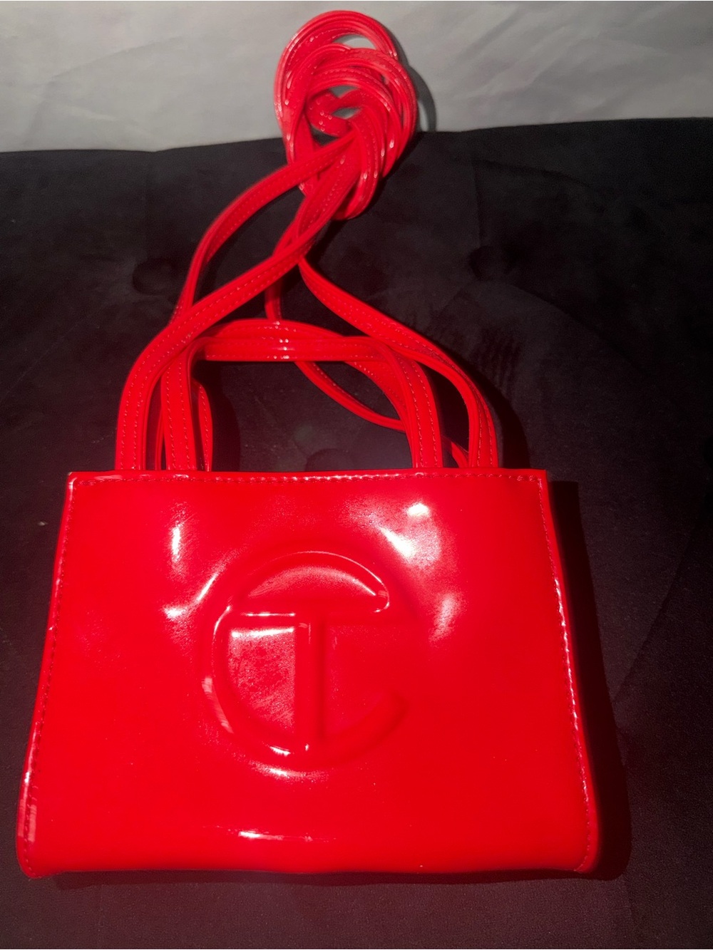 Telfar Red Patent Mini Crossbody with Embossed Logo